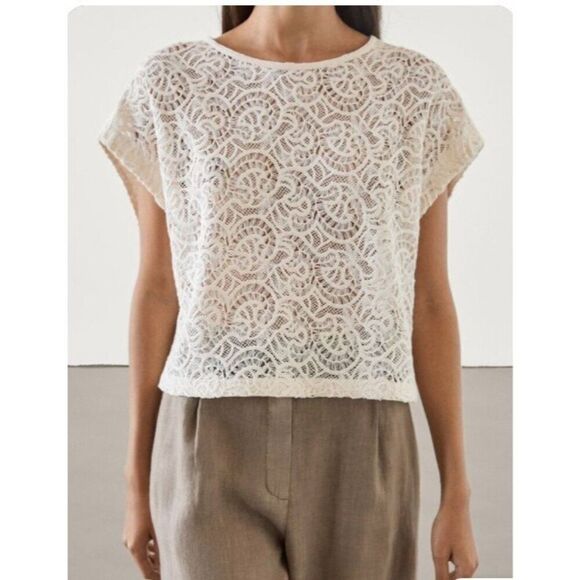 Massimo Dutti Womens Top XS S Cream Sleeveless Crochet Embroidered 6204/527 NWT